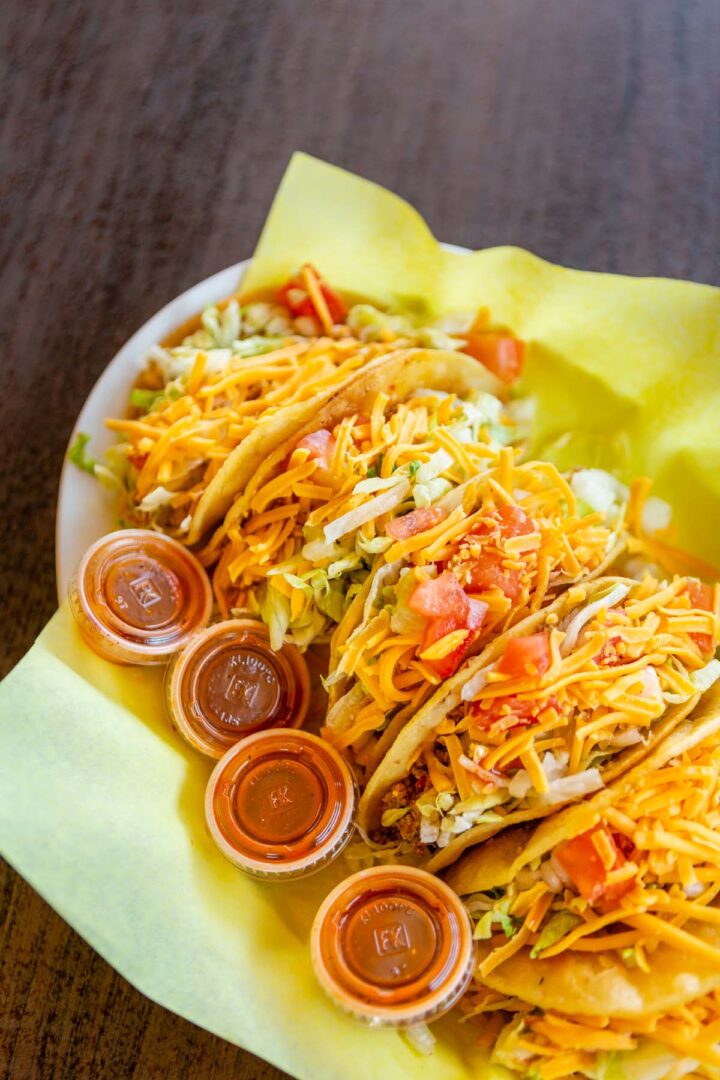 Tray of tacos from The Original Taco Pete's mexican fast food restaurant